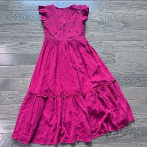 Little girls sleeve less long summer dress 36” length, 8-9 years old, maroon,